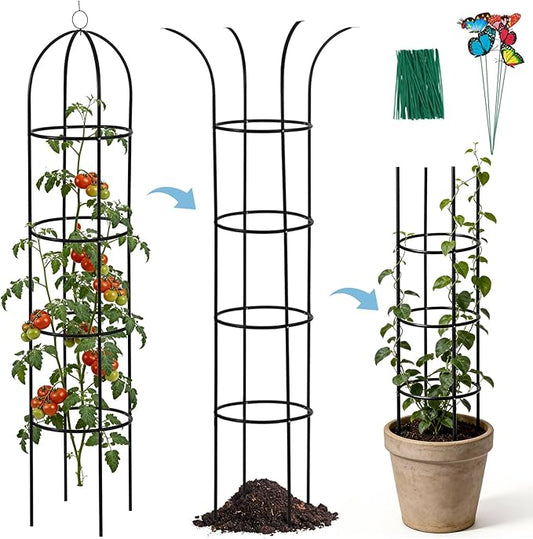 100% Metal Trellis for Climbing Plants Outdoor 6.6ft 1PK,Garden Obelisk Trellis for Potted Plants Indoor with Ties and Butterflies,Plant Support for Clematis Tomato Cucumber Ivy Rose DEVISEFUN