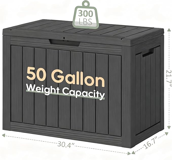 Outdoor Storage Box, Resin Deck Boxes Indoor and outdoor, Waterproof Storage Box Lockable Lid (Black, 50 Gallon) NBYSGO