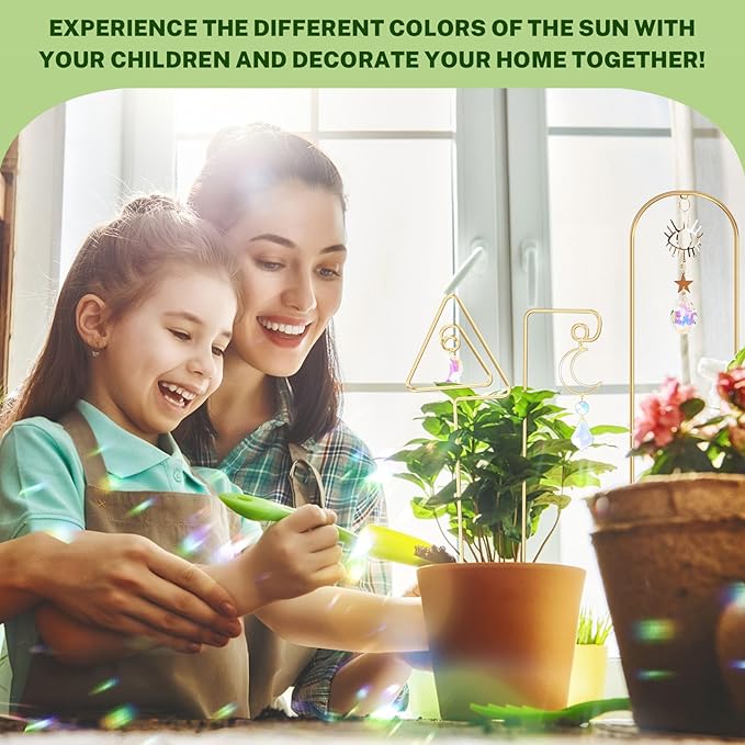 Small Trellis for Potted Plants Indoor with Colorful Crystal Sun Catcher, 14.17 Inch Metal Plant Lattice for Mini Potted Plant Decoration for Home Window Garden 4 Pack WellSign