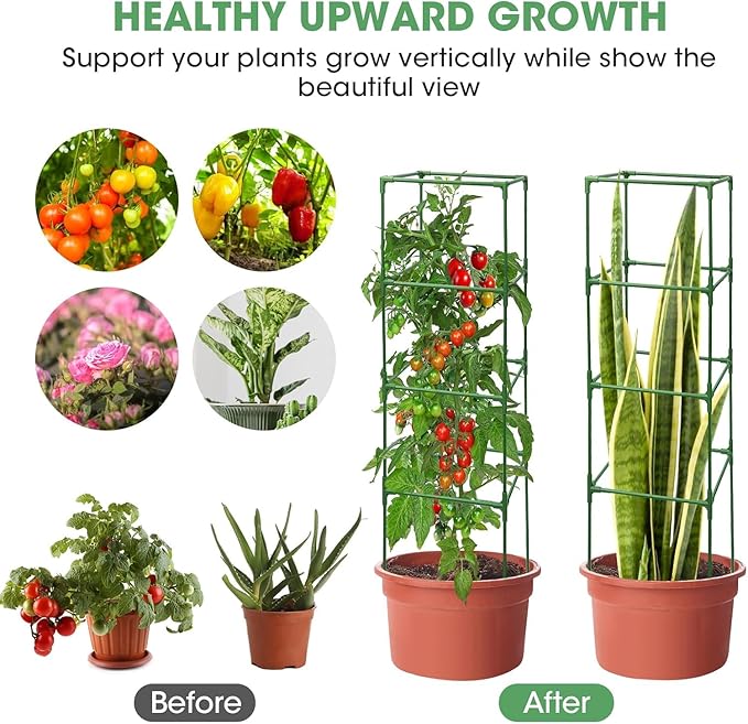 MQUPIN Tomato Cages,4 Packs Square Tomato Cage for Garden Plant Support,41 * 15 * 15in Heavy Duty Steel Plant Tower Stakes Trellis for Climbing Vegetables Flowers Fruits MQUPIN
