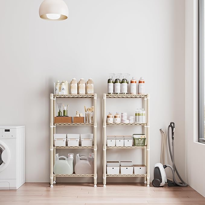 1000 lbs 4-Shelf Standing Storage Shelves Heavy Duty Metal Shelving Unit Adjustable Wire Rack for Office Garage Kitchen, Light Tan 11.8 D x 23.6" W x 47.5" H MEIGAOPLASTICANDMETALHKCOLIMITED