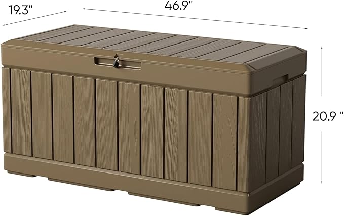 Greesum 82 Gallon Resin Deck Box All Weather Large Outdoor Storage for Patio Furniture, Toys, Garden Tools, Lockable, Brown BuynowfromGreesum