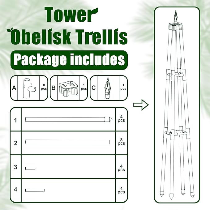 4FT Obelisk Trellis for Climbing Plants Outdoor, 16mm Rust-Proof Extra Thickened Plastic-Coated Metal Pipes, Indoor Climbing Support for Potted Plants, Vines, Flowers Stands,Black HSUNDRIES