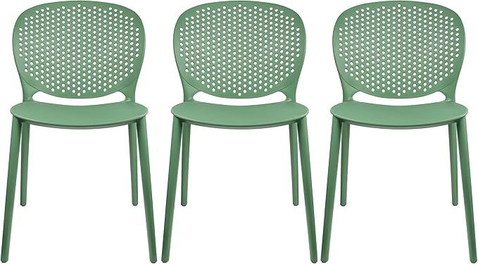 2xhome Set of 3 Patio Dining Chairs | Modern Stackable Outdoor Pool Side Chair | Weather Resistant Plastic for Yard, Porch, Balcony, Kitchen, Green 2xhome