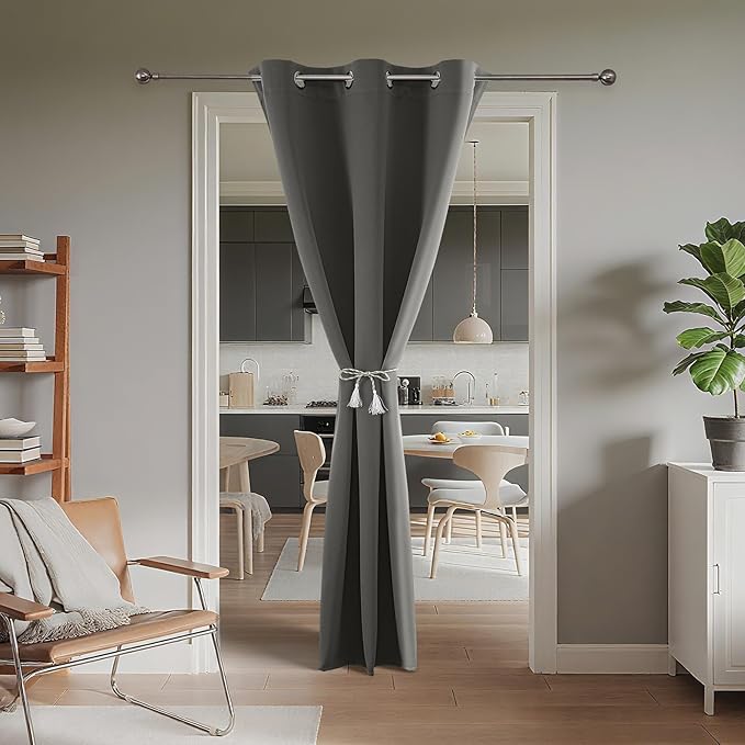 Joydeco Blackout Door Curtain for Doorway Privacy 96 Inches Long, Grommet Closet Curtain for Open Closet, Room Divider for Bedroom Living Room (Light Grey, 52Wx96L, 1 Panel) JOYDECO