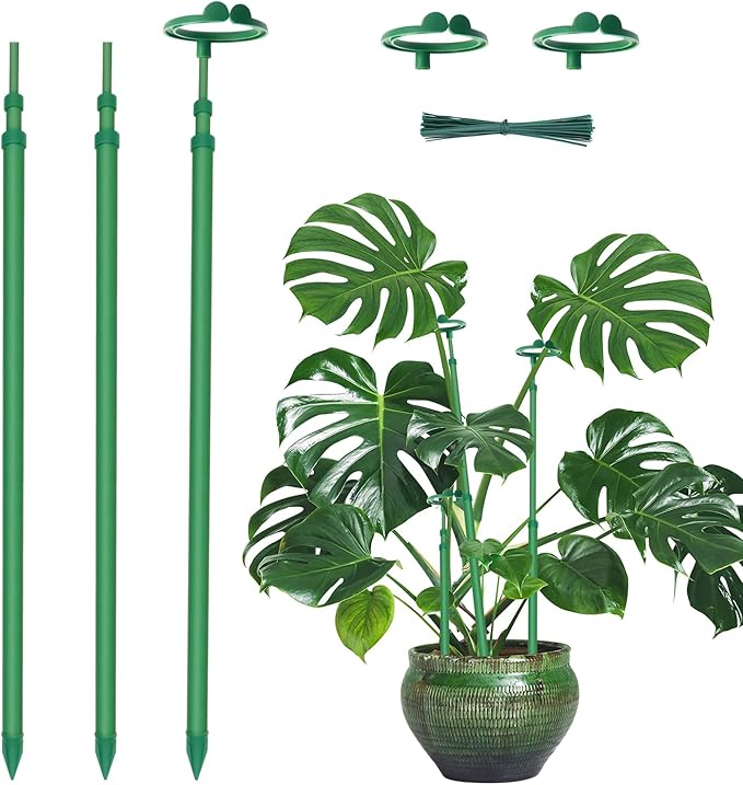 Extendable Plant Stakes,Adjustable Length from 17.9IN to 42.3IN Monstera Support Stakes with Clips,Sturdy Plant Stakes for Indoor Outdoor,Garden Sticks for Tomato,Orchid,Climbing Plants- 3Pack GAGANANG