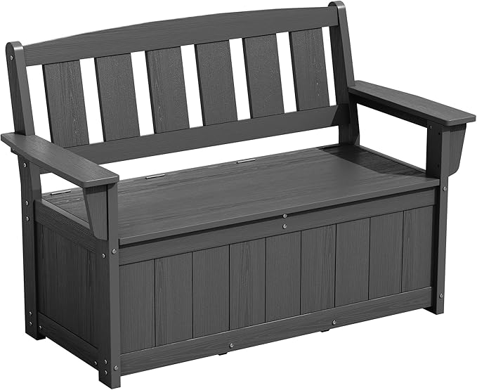 SERWALL HDPE Outdoor Storage Bench, All-Weather, UV-Resistant Deck Box with Waterproof Storage Bags, 57 Gallon Dual-Use Seat & Organizer Deck Boxes for Patio, Garden Tools & Pool (Gray) SERWALL