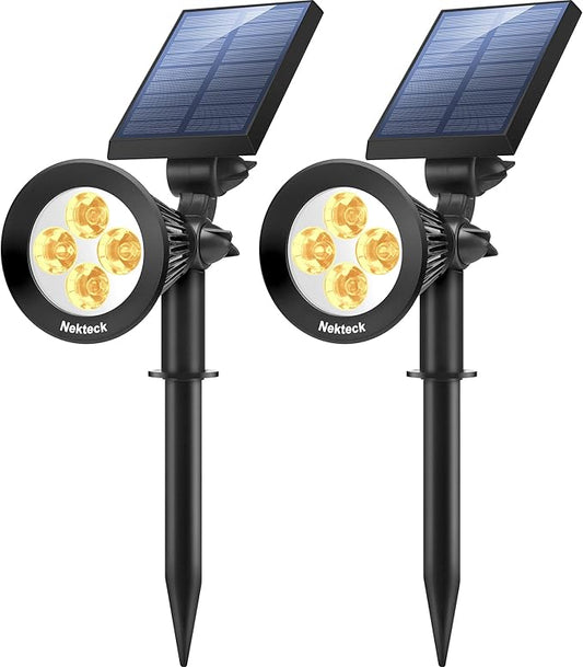 Nekteck Solar Lights, 2-in-1 Solar Spot Lights Outdoor, Waterproof Solar Powered Landscape Spotlights, Bright and Dark Sensing, Auto On/Off for Yard, Pathway, Garden, Driveway (2 Pack, Warm White) Nekteck