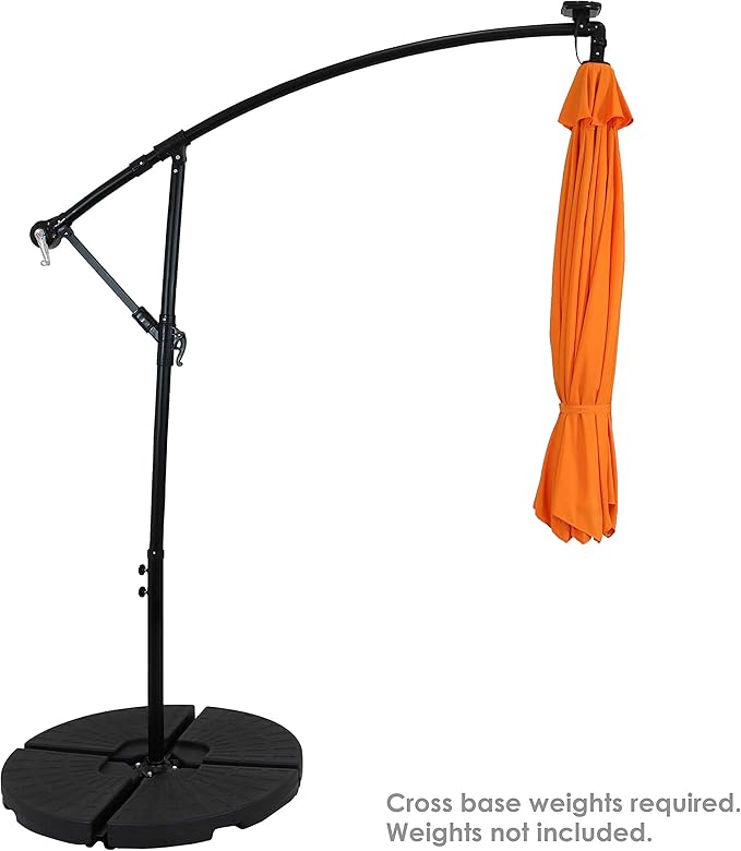 Sunnydaze 10' Solar Offset Patio Umbrella - Solar Cantilever Umbrella Outdoor with LED Lights - Polyester Shade, Air Vent, & Cross Base SunnydazeDecor