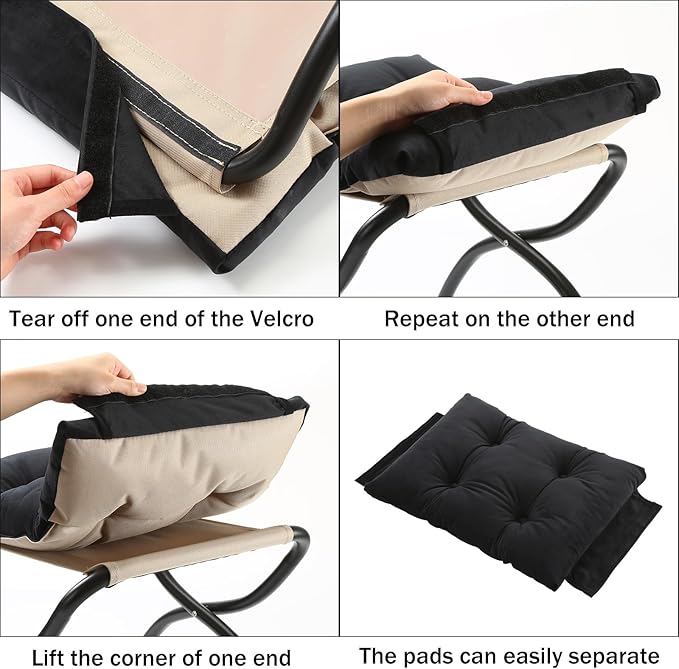 15" Foldable Foot Stool Ottoman with Metal Frame - Washable Black Upholstered Indoor/Outdoor Footrest for Living Room, Bedroom, Patio - Space-Saving Compact Design WELL-STRONG