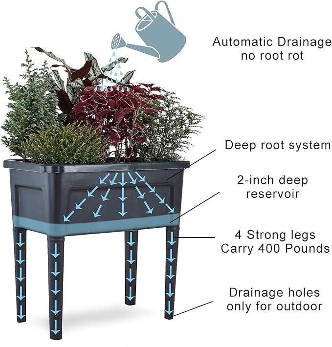 4 Pcs Plastic Raised Garden Beds with Legs，16 Gallon Outdoor Elevated Garden Planter Box，Perfect for Flowers, Vegetables, and Herbs ZIWQPIHT