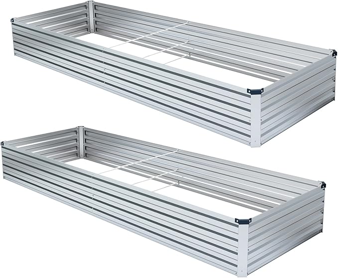2 Pack 6x1.5x1FT Galvanized Raised Garden Bed Kit, Outdoor Metal Planter Box for Vegetables, Bottomless Rectangular Gardening Bed with Support Rods, Tool-Free Assembly, Silver Meberam