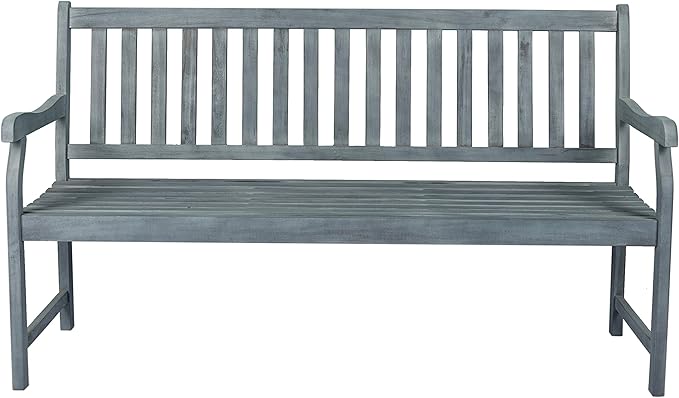 JONATHAN Y BNH101B Laurel 59.1" 3-Seat Slat-Back 600-Lbs Support Acacia Wood Outdoor Garden Patio Bench for Garden, Lawn, Backyard, Pool, Deck, Beach, Firepit, Gray JONATHANY