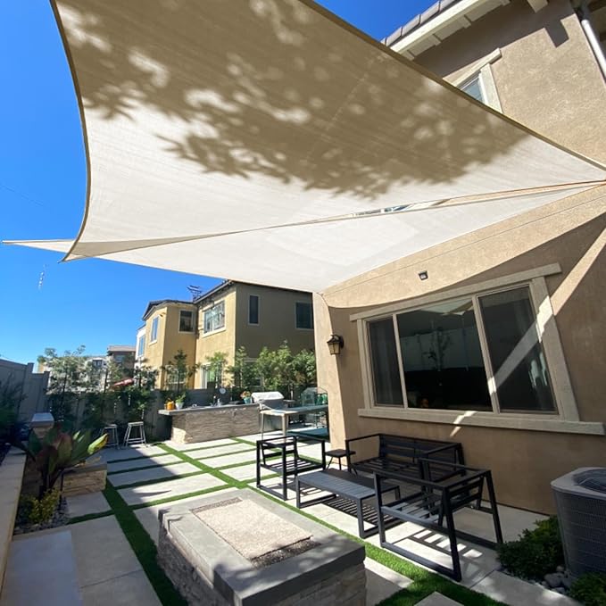 SUNLAX Sun Shade Sail 16' x 16' x 22' Butter Cream Right Triangle Canopy Sail Shade Cover UV Block Permeable Sunshade Outdoor for Patio Backyard (We Make Custom Size) SUNLAX