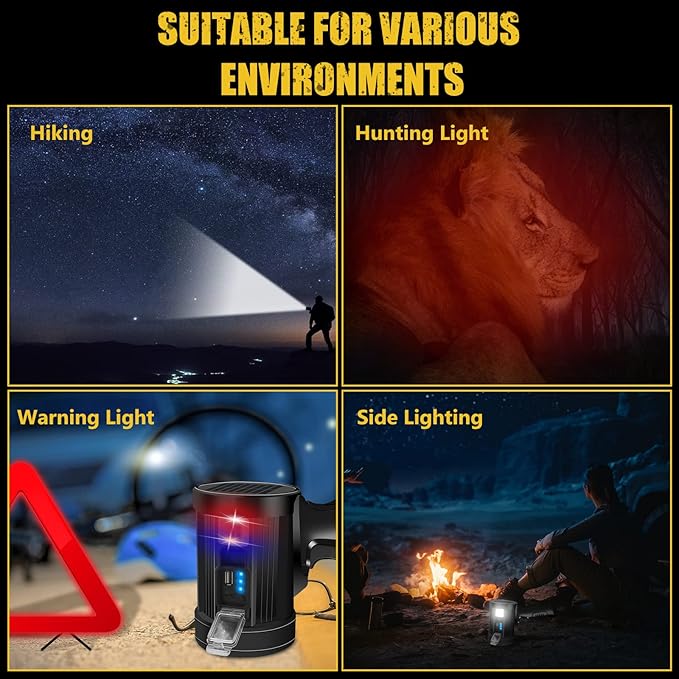 Spotlight 100000 Lumens, 6 Modes Led Rechargeable Spotlight Flashlight As Seen on TV with Tripod, Color Filters, Super Bright Solar Spot Lights Outdoor Handheld for Hunting, Boating, Camping JSKNB