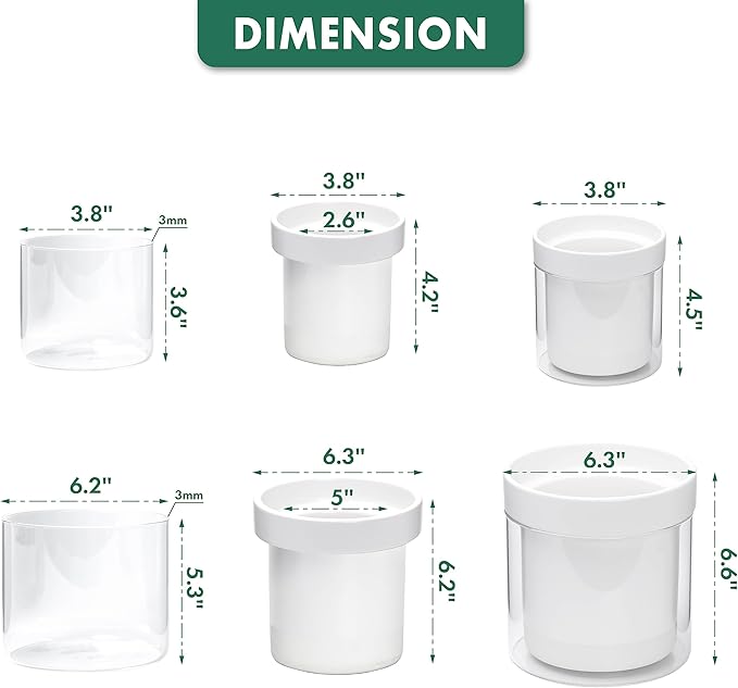 Phoenix Vine 6 Inch 4 Inch Self Watering Planter, White Terracotta Clay Pots with Glass Reservoir for Indoor Plants, Herbs, Flowers, 52-B-G-46 Phoenix+Vine