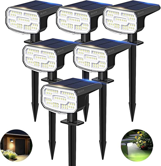 Solar Lights Outdoor Waterproof IP65,Auto On/Off, 6000K 2 Lighting Modes, Super Bright LED, Solar Powered Yard Garden Solar Spot Lights for Outside Landscape -6 Pack JEJOT