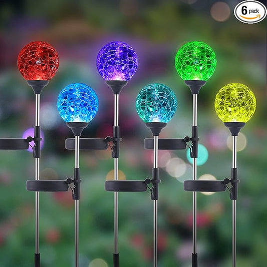 6 Pack Decorative Solar Powered Outdoor Garden Stake Glass Ball Lights for Yard,Color Changing Solar Lawn Globe Lights Waterproof Decor for Christmas Decoration Gift for Mom Wife Friend WNPMakeYourLifeBeautiful