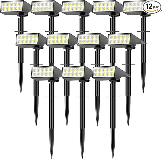 12Pack Solar Spot Lights Outdoor, Solar Lights Outdoor Waterproof with 4 Light Mode 2-in-1 Landscape Spotlights Solar Powered Yard Garden Outside Flood Light for House Pathway Tree (Cool White) WENATY