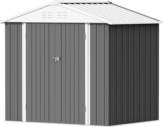 Devoko Outdoor Storage Shed 8 x 6 FT Lockable Metal Garden Shed Steel Anti-Corrosion Storage House with Single Lockable Door for Backyard Outdoor Patio (Gray) DEVOKO