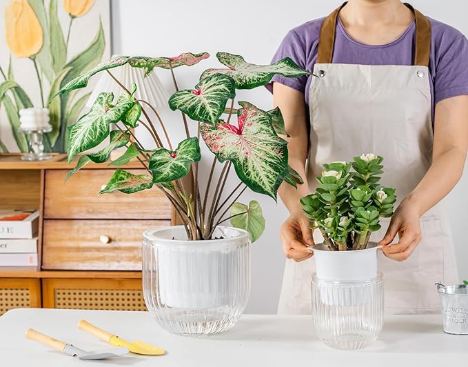 Melphoe Self Watering Pots for Indoor Plants Planter, 8.3/5.3 Inch 2 Pack Planters Self Watering Plant Pots for Flower, Houseplants, Succulent, African Violets and Cactus with Drainage Melphoe