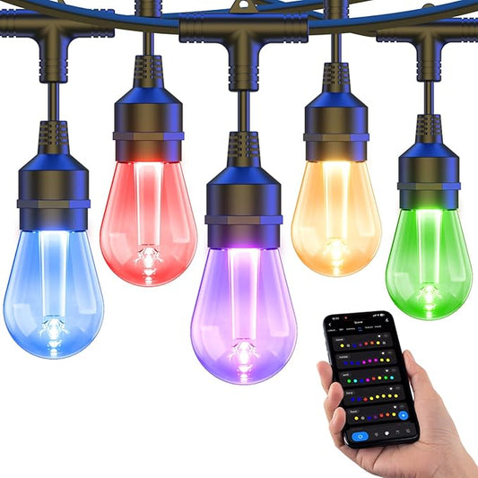 XMCOSY+ Smart Outdoor String Lights, 98Ft Patio Lights Waterproof, App Control, Compatible with Alexa, RGBCWIC Color Changing LED String Light for Outside XMcosy