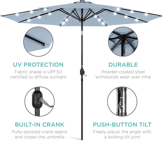 Best Choice Products 10ft Solar Polyester LED Lighted Patio Umbrella w/Tilt Adjustment and UV-Resistant Fabric BestChoiceProducts