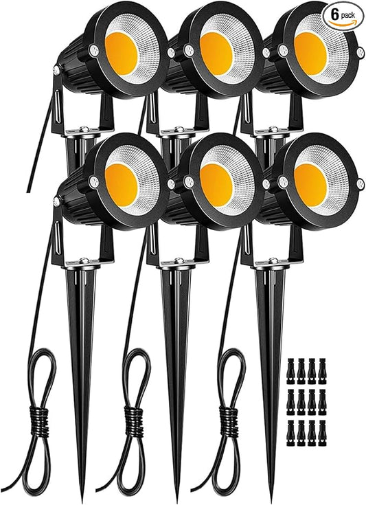 ZUCKEO Low Voltage Landscape Lights 5W LED Landscape Lighting 12V 24V Outdoor Spotlights Waterproof Garden Decorative Landscaping Warm White Lights for Patio Garden Pathway Floor Yard Decor(6 Pack) ZUCKEO