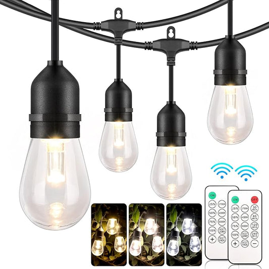 Mlambert 3 Color Outdoor LED Dimmable String Lights for Patio with Remote, Plug in 48FT Waterproof Shatterproof Edison Bulb Lights for Bistro Pergola Mlambert