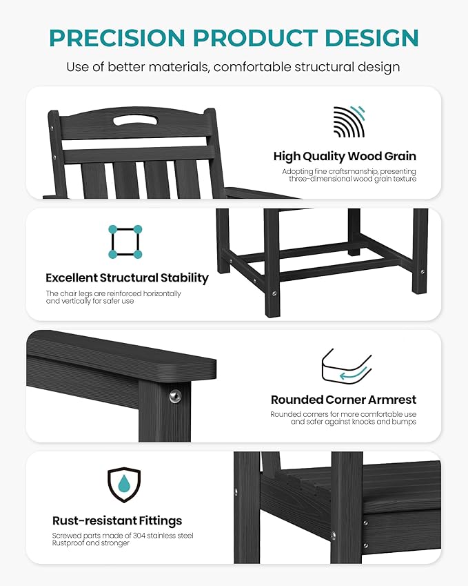 Outdoor Patio Dining Chair - All-Weather Fade-Resistant HDPE, Low Maintenance - for Garden, Backyard, Deck - New Black Suunyn