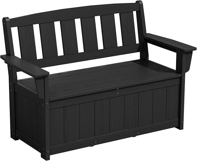 SERWALL HDPE Outdoor Storage Bench, All-Weather, UV-Resistant Deck Box with Waterproof Storage Bags, 57 Gallon Dual-Use Seat & Organizer Deck Boxes for Patio, Garden Tools & Pool (Matte Black) SERWALL