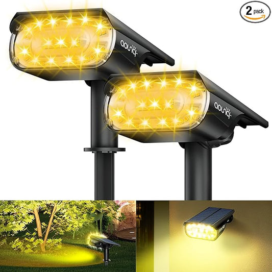 2 Pack Solar Spot Lights Outdoor 1000 Lumens, 64 LEDs IP67 Waterproof Landscape Lighting with 4 Modes - 2-in-1 Solar Spotlight & Pathway Light for Garden, Yard, Patio Decor, Warm White AOUNQ