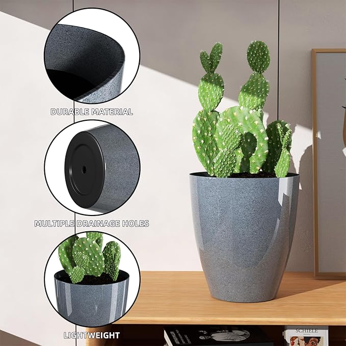 QCQHDU 10 inch Tall Planters for Indoor & Outdoor Plants, 2 Pack Sturdy Plant-Flower-Tree Pots for Front Porch Patio Deck Living Room Decor QCQHDU