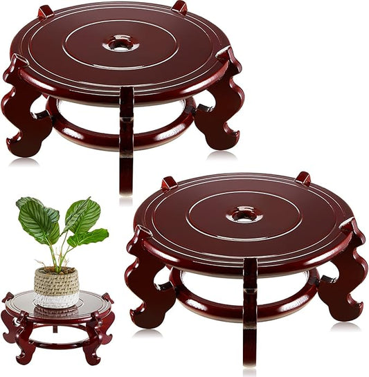 Geetery 2 Pcs 4 to 12 in Wooden Plant Stands Indoor Chinese Oriental Plant Stand for Vase Fishbowl Flower Pot Lamp Redwood Base Vintage Display Rack Decor(12 Inch) Geetery