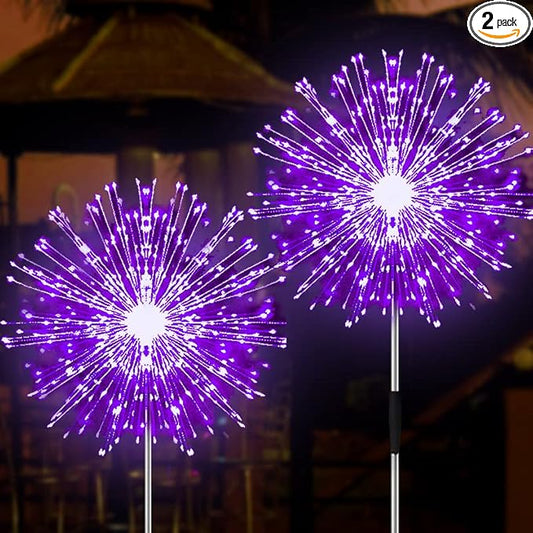 JJGoo Solar Firework Lights, 2 Pack 180 LEDs 2 Lighting Modes Solar Lights Outdoor Waterproof for Garden Patio Walkway Pathway Party Wedding Christmas Decorative - Purple JJGoo
