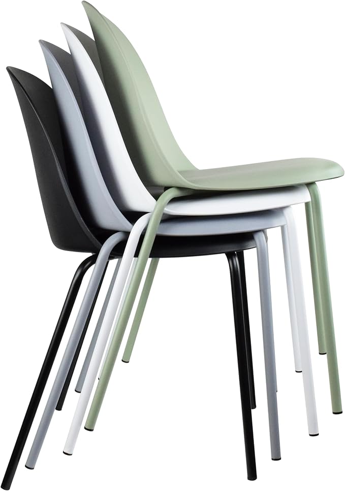2xhome Modern Stackable Armless Dining Chair | Plastic Shell Seat with Metal Legs | Indoor or Outdoor Use | Home Kitchen Patio (2, White, No Padding) 2xhome