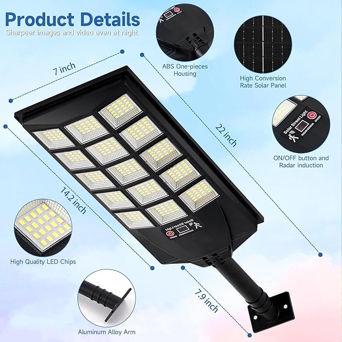 Solar Lights Outdoor Waterproof, Dusk to Dawn Solar Street Light with Remote Control, Motion Sensor Security Light for Outside Garden Yard Parking Lot, Oudoor Flood Lights, 1PACK Aqraou