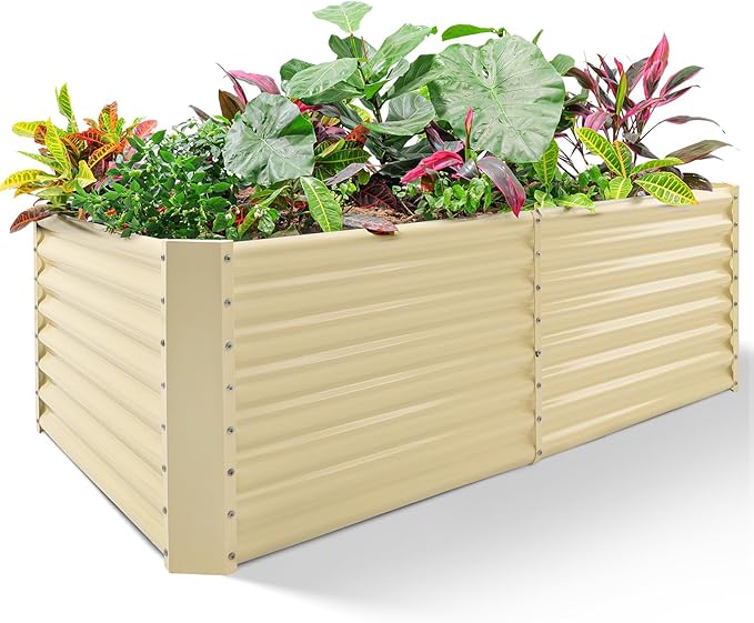 Land Guard 6x3x2ft Galvanized Raised Garden Bed, Planter Boxes Outdoor, Raised Garden Beds Outdoor for Vegetables, Flowers, Herbs, 269 Gallons, Cream Yellow… LandGuard