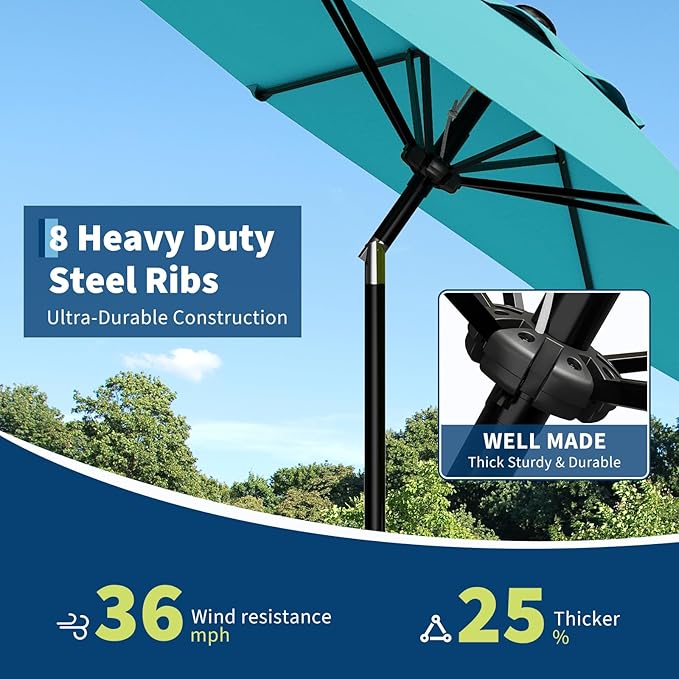 Garvee 10FT Patio Umbrella - Outdoor Table Umbrella with Smooth Crank Lift, Push Button Tilt and 8 Sturdy Ribs - Market Umbrella UV Protection Waterproof for Pool, Deck, Yard, Garden (Sky Blue) Garvee