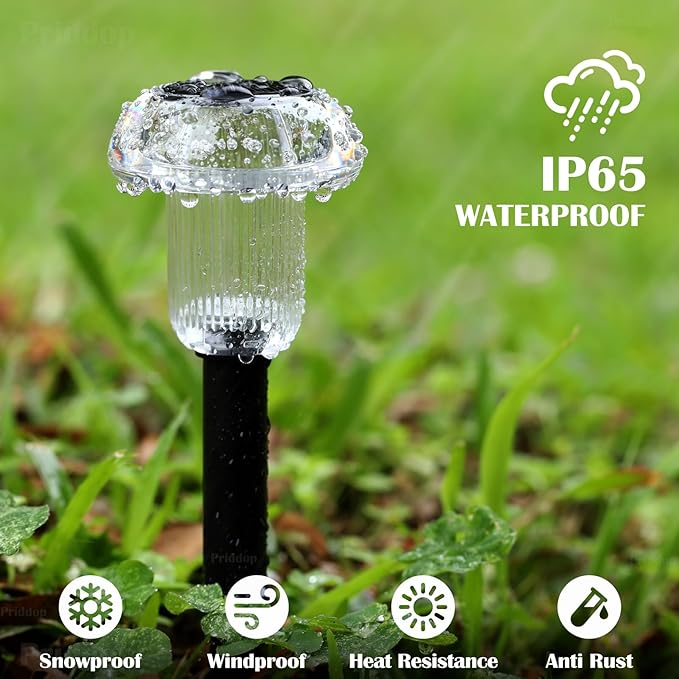 Solar Lights Outdoor Pathway Waterproof 8 Pack Color Changing LED Acrylic Mushroom Decorative Garden Lights for Yard Landscape Patio Outside Decorations Priddop