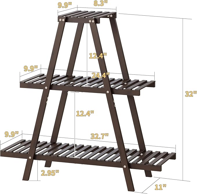 Plant Stand Indoor, Outdoor bamboo Plant Rack for Multiple Plants, 3 Tier 8 Potted Flower Holder Ladder,Plant Shelf Ladder Table Plant Pot Stand for Living Room, Patio, Balcony (Brown) Furshus