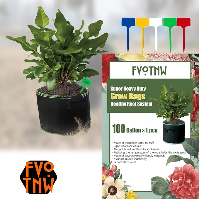 1-Pack 100 Gallon Plant Grow Bags, Thickened Nonwoven Fabric Pots with Handles,Sturdy Garden Planters Aeration Gardening Container to for Plants, Vegetables, and Flowers FVOTNW