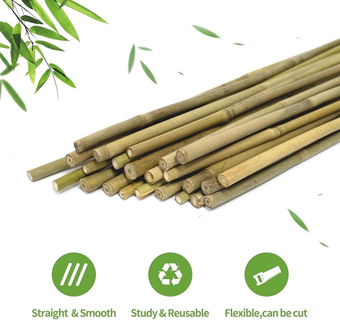 Plant Stakes, 4FT Natural Bamboo Garden Stakes, 25Pcs Bamboo Plant Stakes,Bamboo Sticks for Tomato,Beans,Vegetable and Climbing Plants WDZZHOT