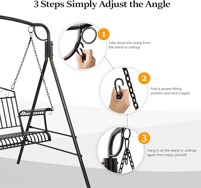 VINGLI Upgraded Metal Patio Porch Swing, 660 LBS Weight Capacity Steel Porch Swing Chair for Outdoors, Heavy Duty Swing Chair Bench for Gardens & Yards (Pattern 6) VINGLI