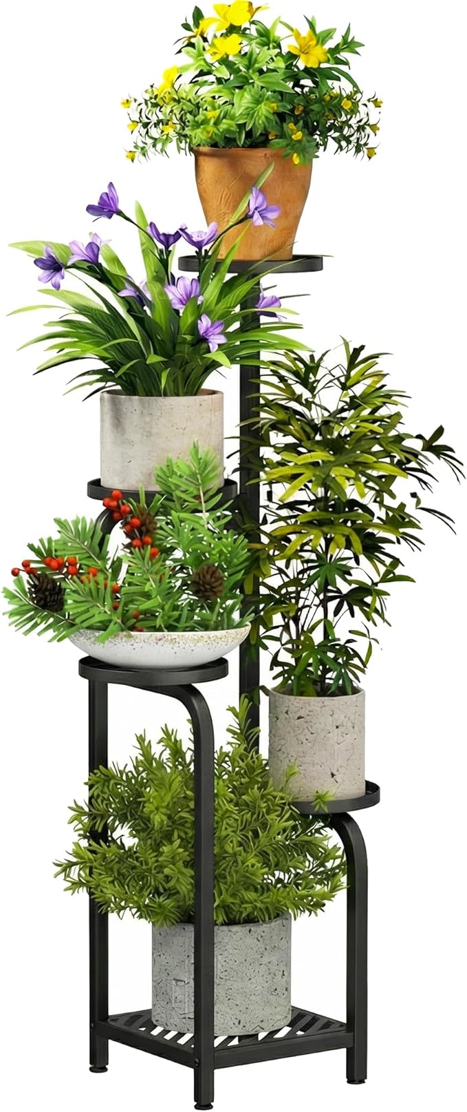 TOSKING 5 Tier Tall Plant Stand Indoor Outdoor, Heavy Duty Corner Shelf for Plants & Decor, Space Saving 3.9FT Metal Flower Pot Stand for Balcony, Garden, Living Room, Patio (Black, 47in) TOSKINGESSENCE