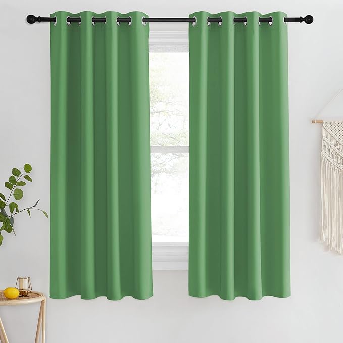 NICETOWN Blackout Short Curtain 63 inches Long for Windows, Thermal Insulated Curtain Grommet Room Darkening Window Treatment for Bedroom/Living Room, 1 Panel, W46 x L63, Froest Green NICETOWN