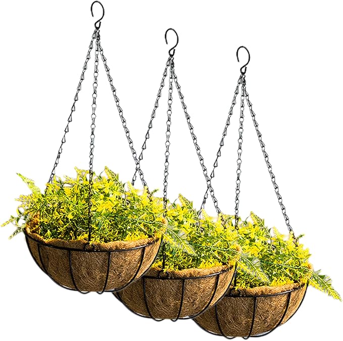 Tosnail 3 Pack 10" Metal Hanging Flower Pots Hanging Planters Plant Basket with Coco Fiber Liners Tosnail
