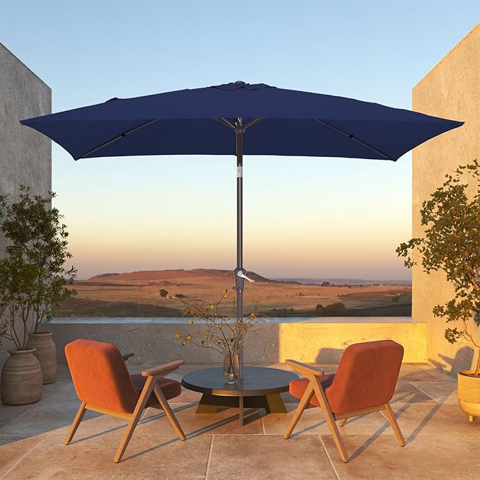 JEAREY 6.5x10 ft Rectangular Patio Umbrellas Rectangle Outdoor Umbrella with Push Button Tilt and Crank, Market Table Umbrella 6 Sturdy Ribs UV Protection for Poolside Garden Backyard Deck, Navy JEAREYOutdoorsCollection