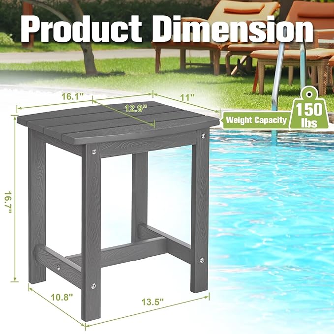 Y&M Outdoor Side Table, HIPS Adirondack Small Single Table, Waterproof Square Outside Table, Balcony Modern End Tables for Patio, Pool, Beach, Porch, Deck, Indoor or Outdoor Use, Dark Gray YM