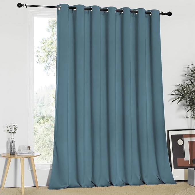 NICETOWN Blackout Patio Curtains 100 x 95 Inches Long for Sliding Door Extral Wide Blackout Curtain Panels Thermal Insulated Room Divider - Grommet Top, 100" W x 95" L, 1 Panel, Smoky Blue NICETOWN